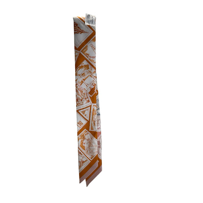 Used HERMES Silk Twilly Twilly White Orange Grey