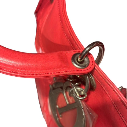 Used DIOR Lambskin Leather Cannage Granville Boston Two Way Shoulder Bag Red GHW