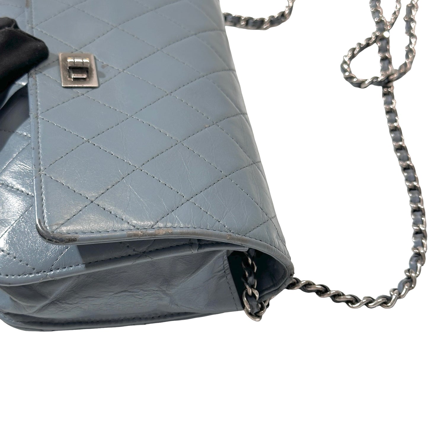 Used Chanel Shiny Calfskin WOC Cross Body Bag Baby Blue PHW