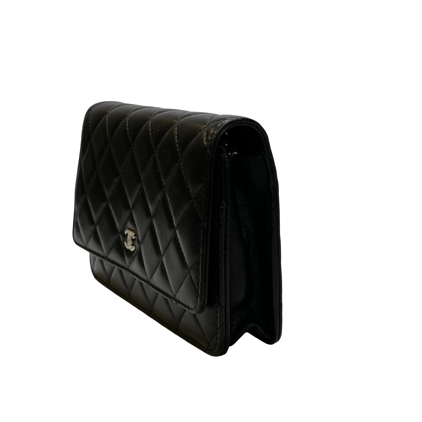 Used CHANEL LAMBSKIN WOC Crossbody Bag BLACK PHW