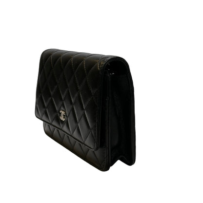 Used CHANEL LAMBSKIN WOC Crossbody Bag BLACK PHW