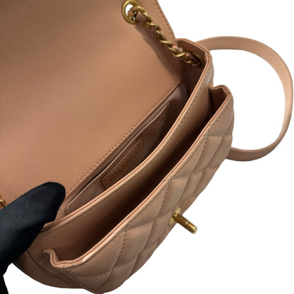 Used CHANEL Calfskin Leather 21S Messenger Bag Beige GHW