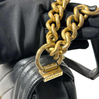 Used Chanel Lambskin Leather Boy 25 Shoulder Bag Black GHW