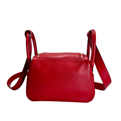 Used HERMES Swift Mini Lindy Handbag Red GHW