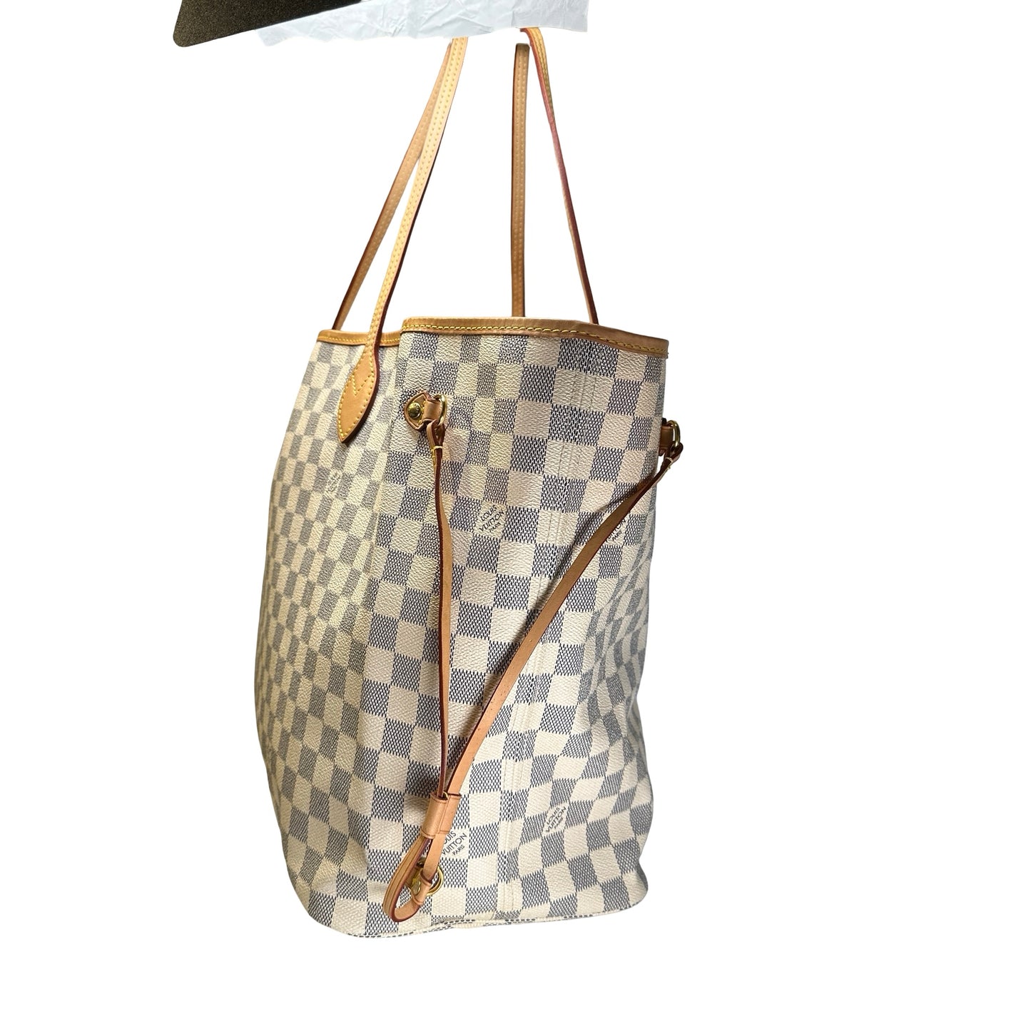 Used LOUIS VUITTON Damier Azur Canvas Neverfull Tote Bag White Blue Beige