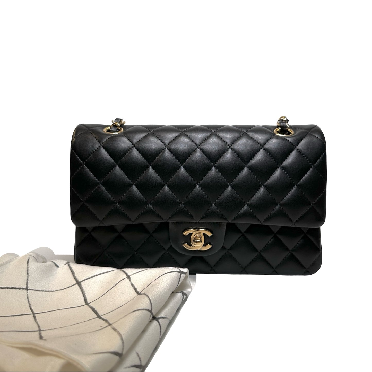 Used CHANEL Lambskin CF 25 Clambskin Chain Shoulder Bag Black