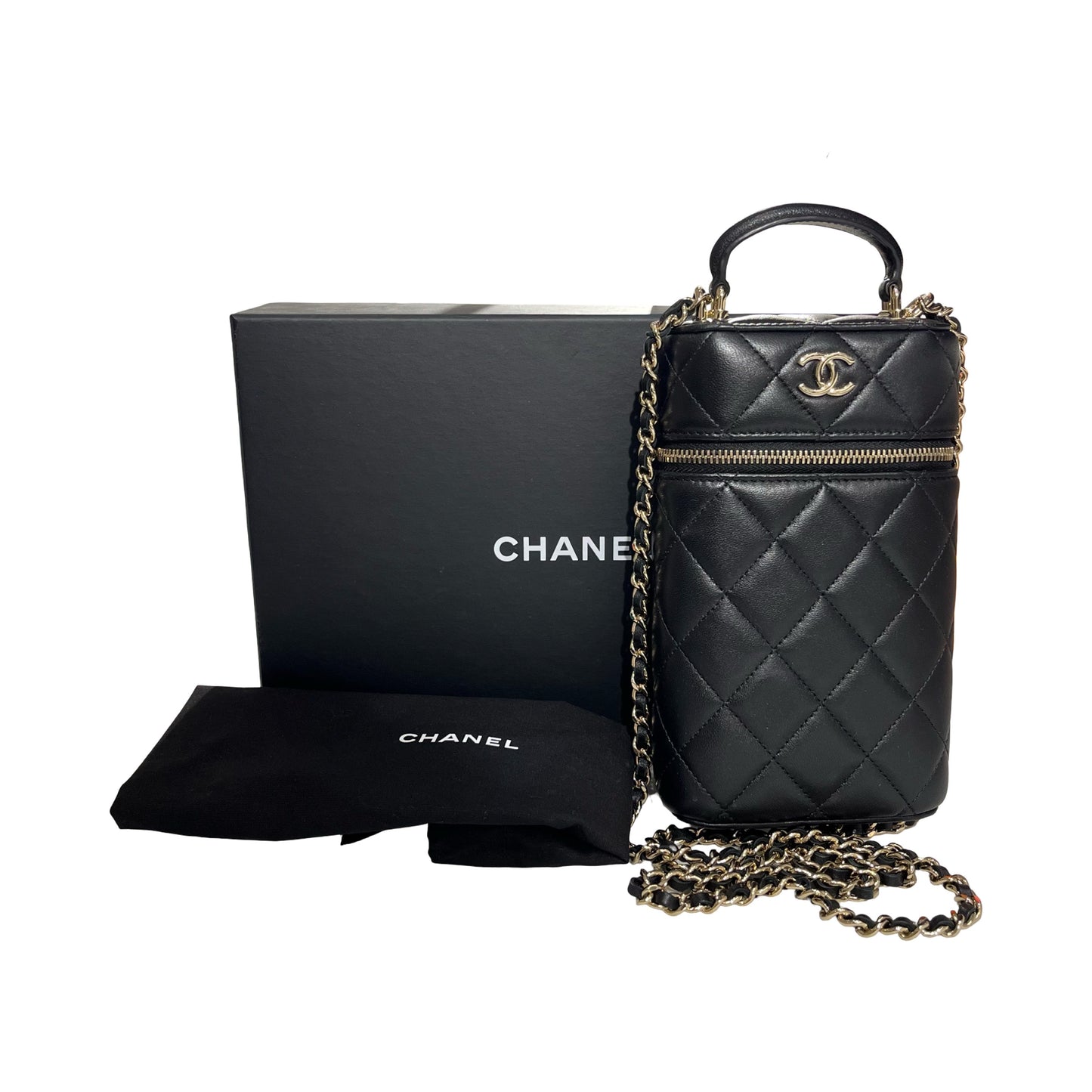 Used CHANEL Lambskin Leather Chain Shoulder Shoulder Bag Black GHW