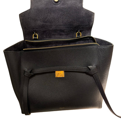 Used CÉLINE Calfskin Leather Belt Cross Body Bag Black GHW