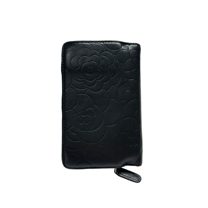 Used CHANEL Camellia Caviar Camellia Wallet Black Silver