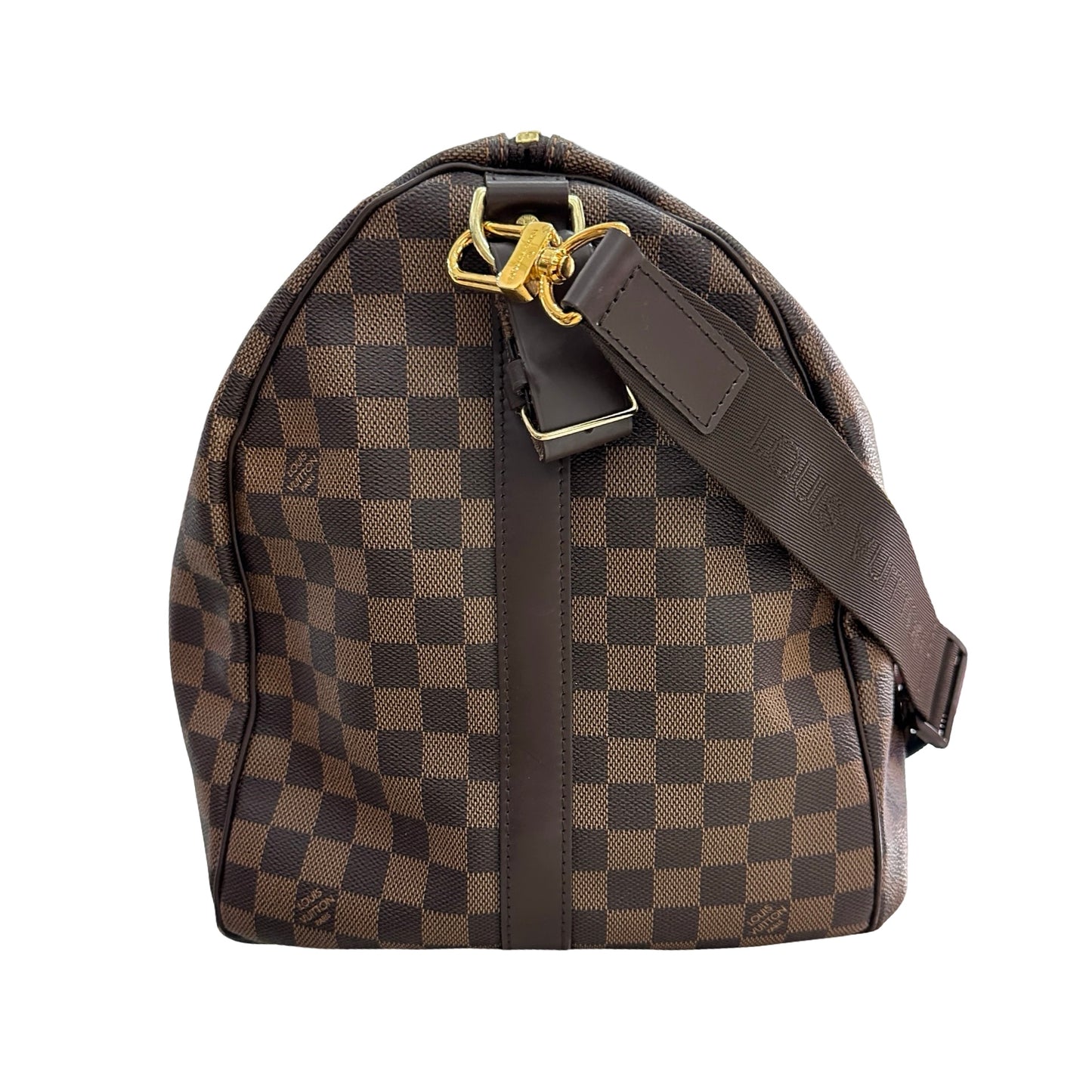 Used LOUIS VUITTON Damier Ebene Canvas KEEPALL Duffel Bag Brown GHW