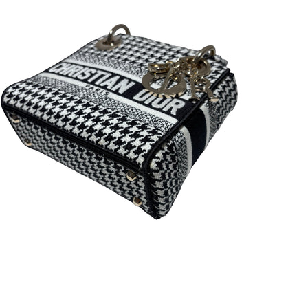 Used DIOR Canvas Mini Lady D-Lite Handbag Black White GHW