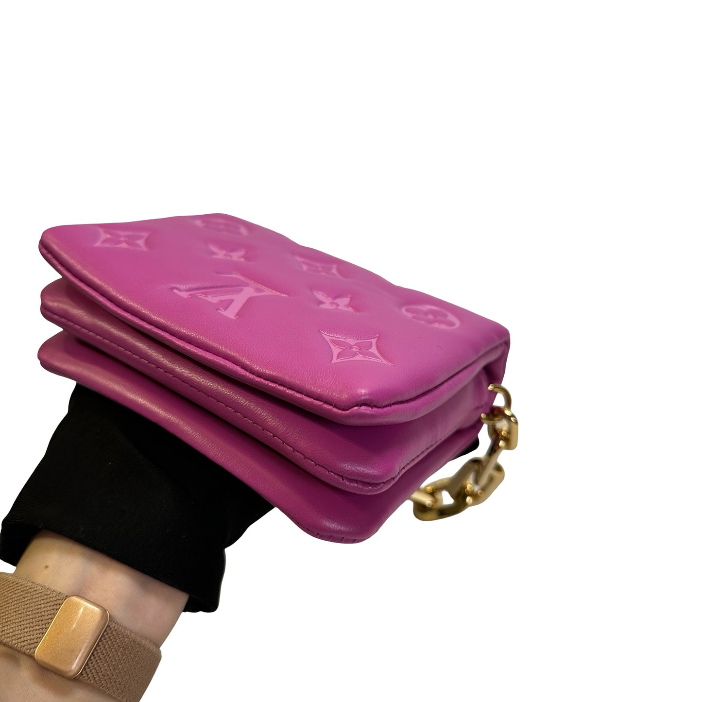 Used LOUIS VUITTON Monogram Embossed Lambskin Coussin Mini Bag Purple， GHW