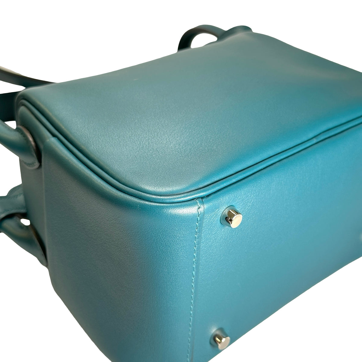 Used HERMES Leather Lindy Handbag Green