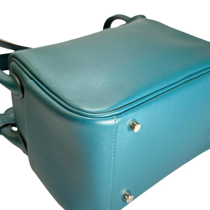 Used HERMES Leather Lindy Handbag Green