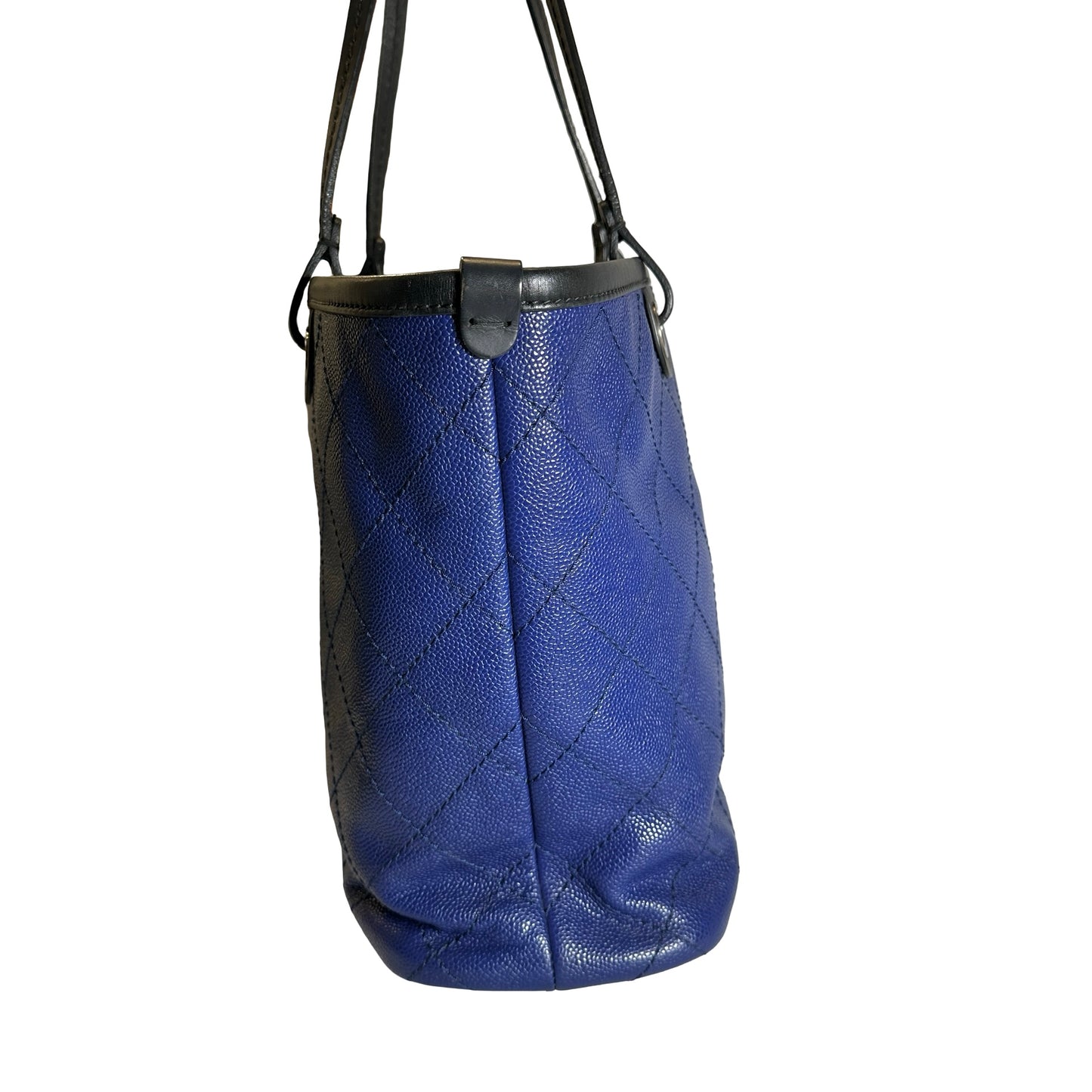 Used CHANEL Quilted Caviar Leather GST Tote Bag Blue Silver