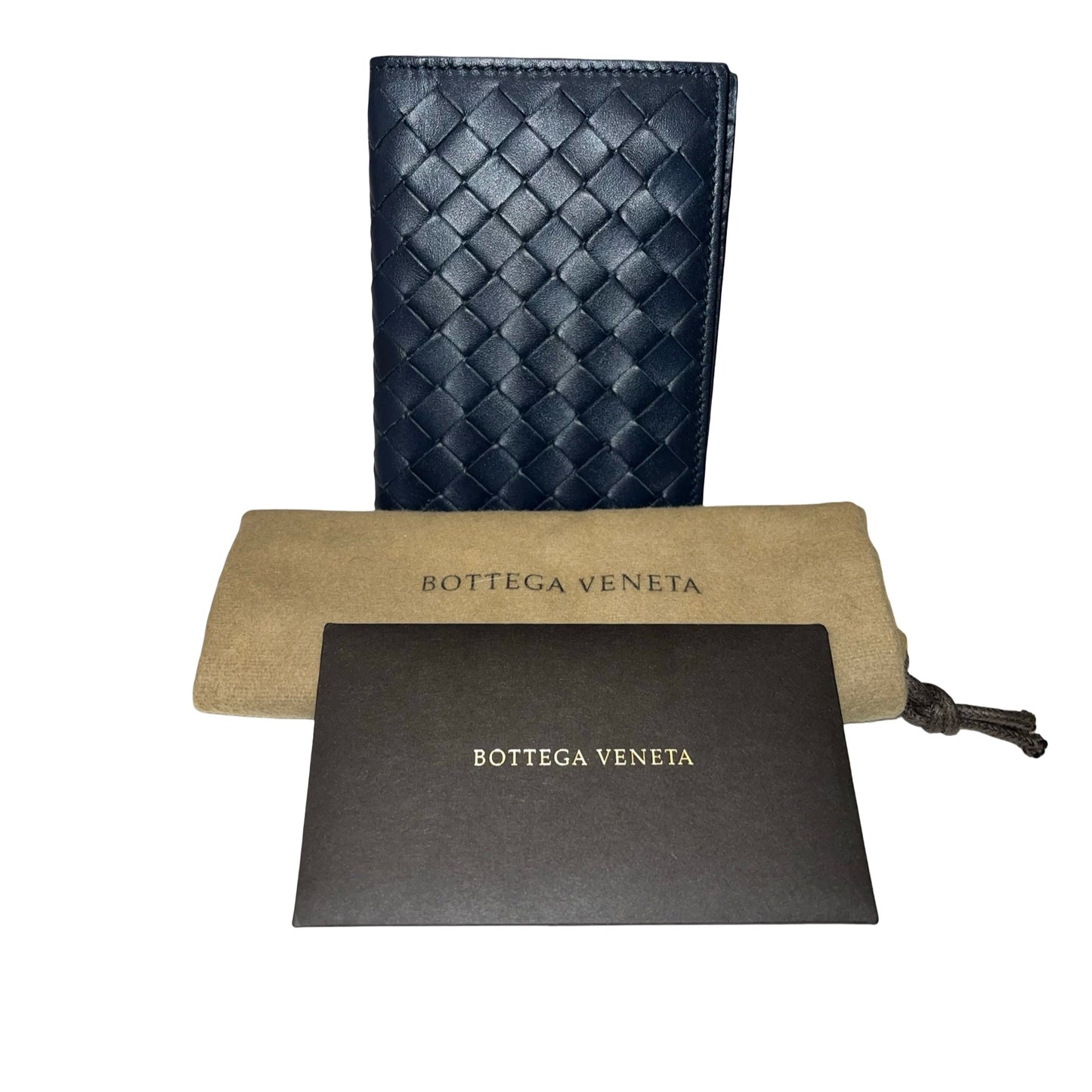 BOTTEGA VENETA Calfskin Leather intrecciato card holder Wallet Navy Blue