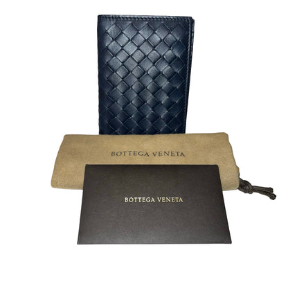 BOTTEGA VENETA Calfskin Leather intrecciato card holder Wallet Navy Blue