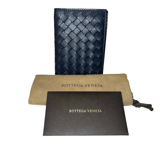 BOTTEGA VENETA Calfskin Leather intrecciato card holder Wallet Navy Blue