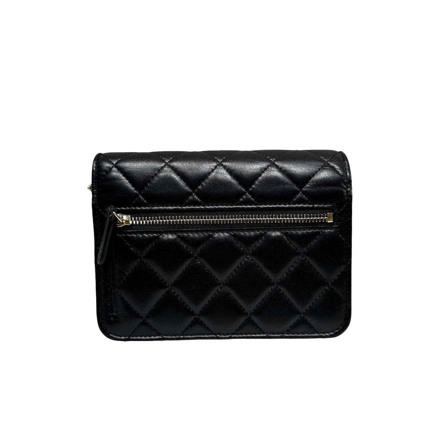Used CHANEL WOC with PEARL Cross Body Bag Black GHW