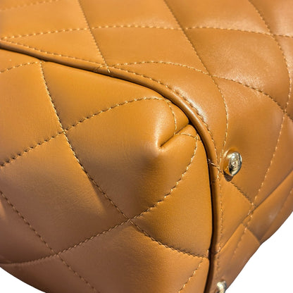 Used CHANEL Lambskin Leather Tote Bag Brown GHW