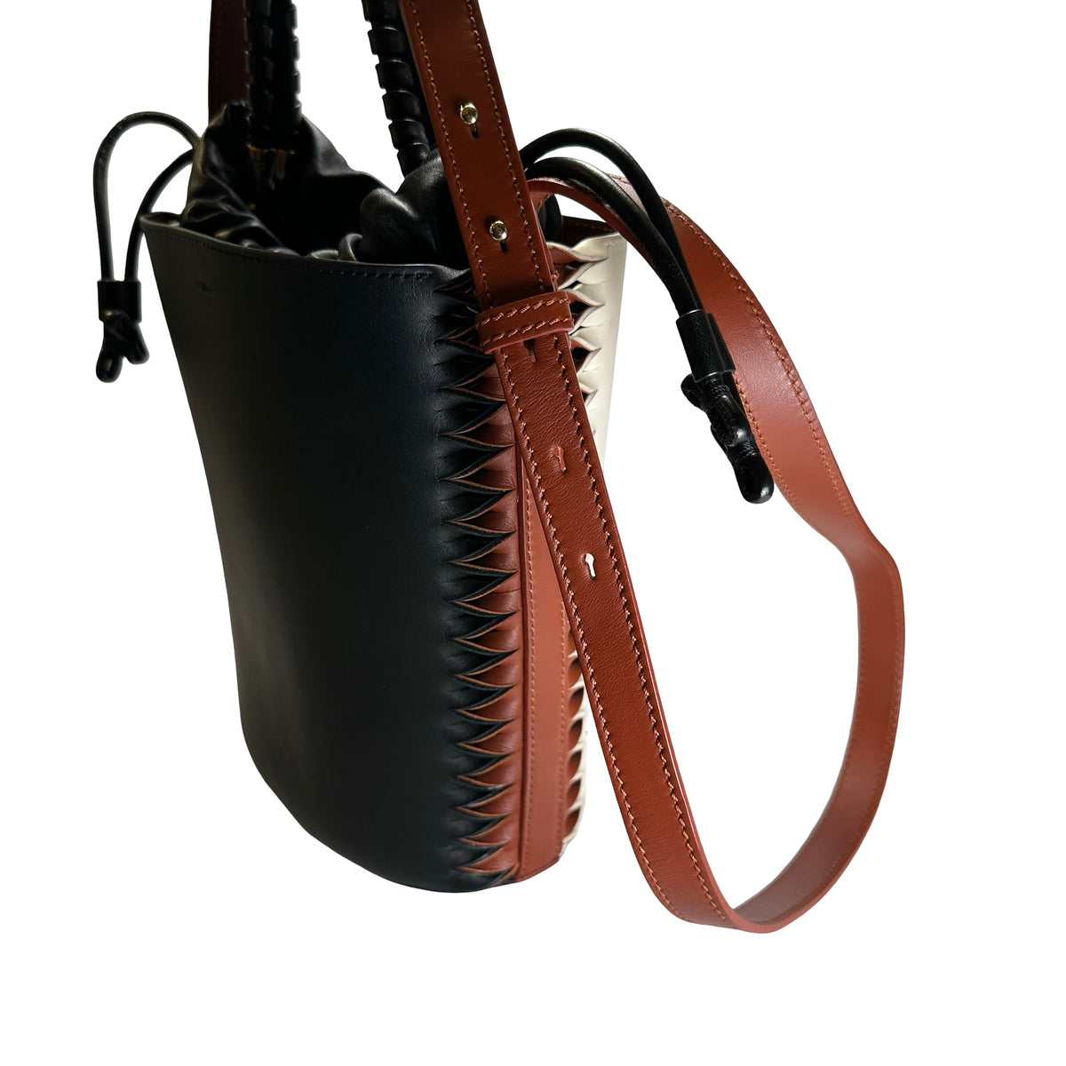 Used CHLOE Leather Gate Bucket Bag Bucket Bag White Brown Black