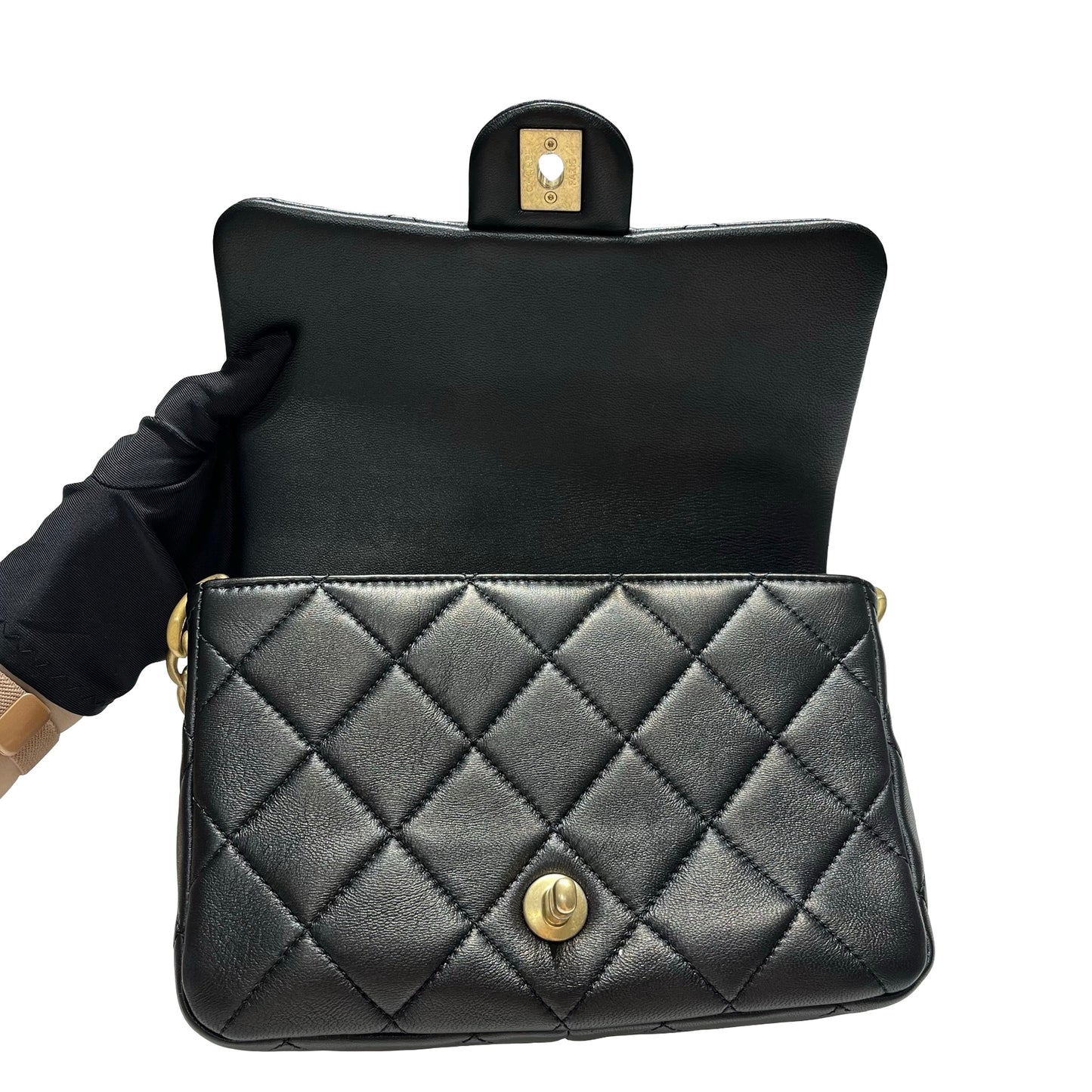 Used CHANEL Lambskin 23A Tassel hobo Hobo Bag Black Gold