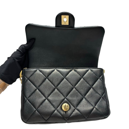 Used CHANEL Lambskin 23A Tassel hobo Hobo Bag Black Gold