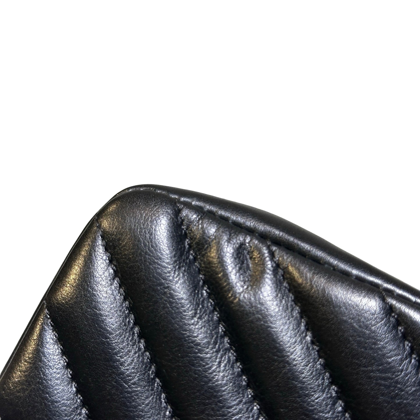 Used CHANEL Chevron Lambskin Chevron Flap Bag Chain Shoulder Bag Black Gold