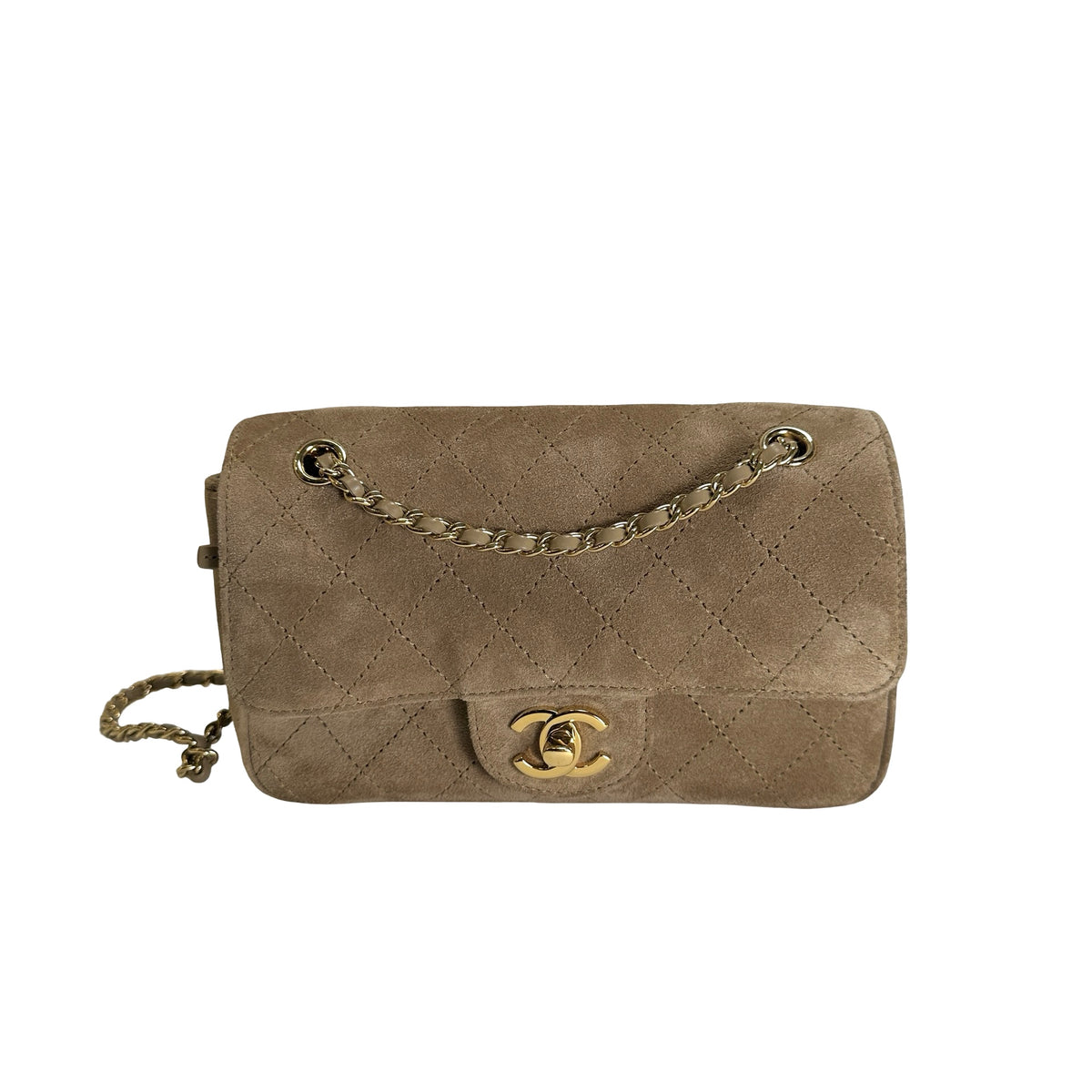 Brand New CHANEL Suede Classic Flap Shoulder Bag Beige GHW