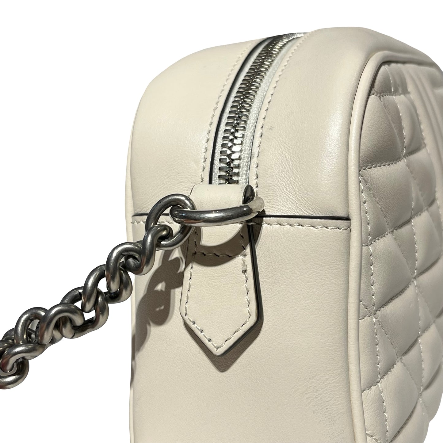 Used GUCCI Matelasse Aria Calfskin Leather GG MARMOUNT Chain Shoulder Bag White PHW