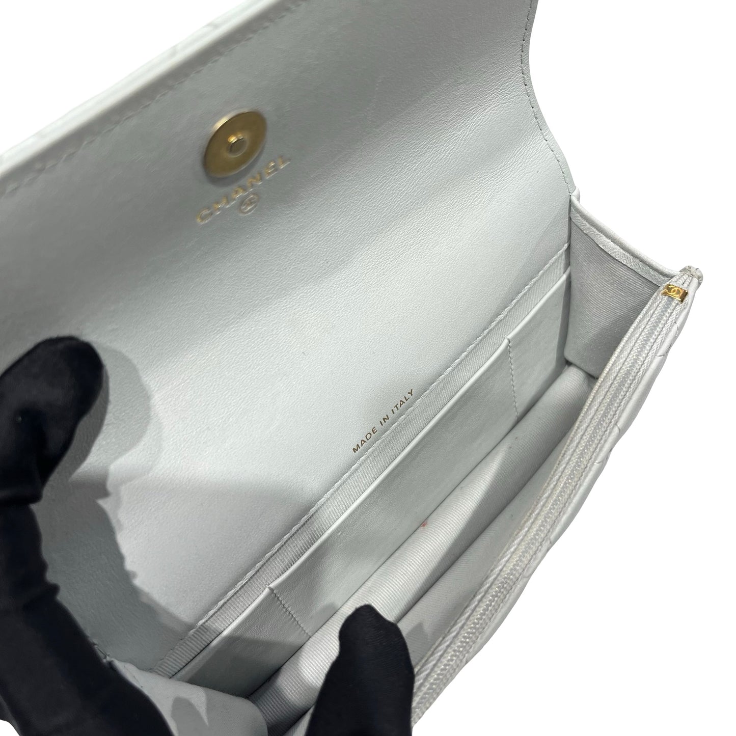 Used CHANEL Lambskin Leather 山茶花flap mini Cross Body Bag Blue GHW