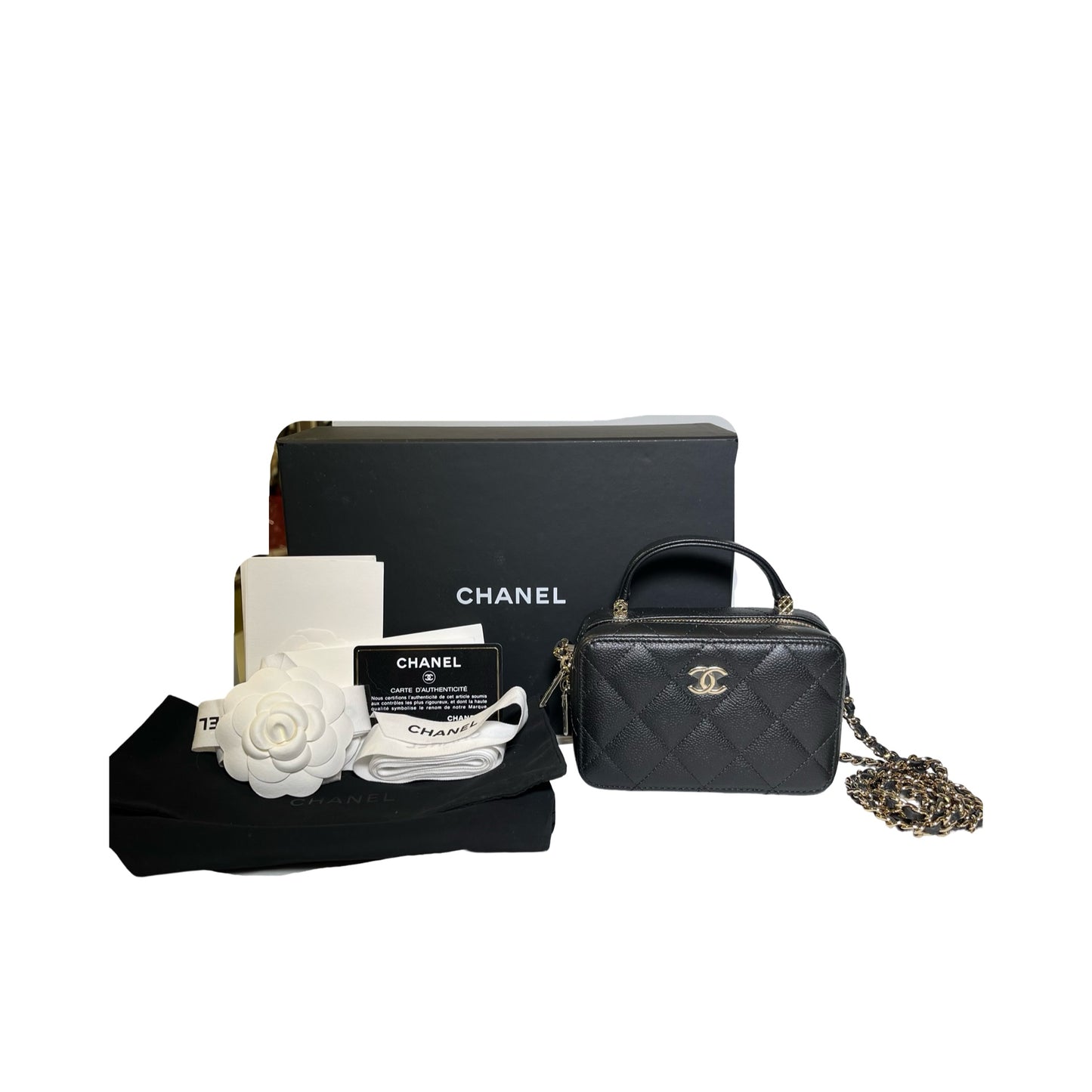Used Chanel Caviar Leather Vanity Case Black PHW