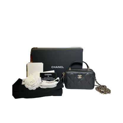 Used Chanel Caviar Leather Vanity Case Black PHW