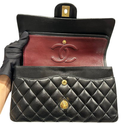 Used Chanel Calfskin Leather CF 25 Shoulder Bag Black GHW