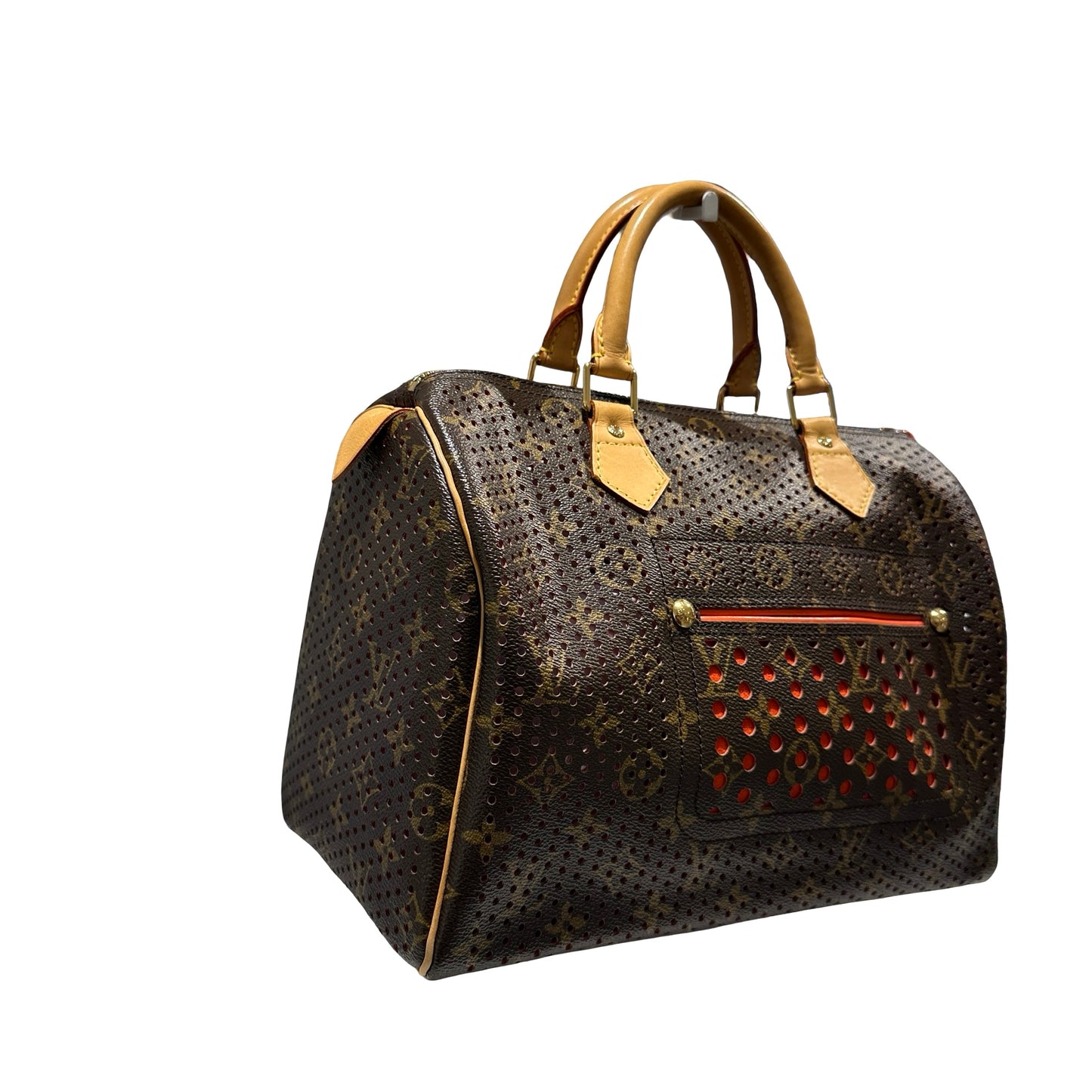 Used LOUIS VUITTON Monogram Perforated Speedy 30 Handbag Brown Fuchsia