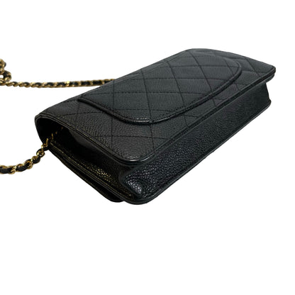 Used CHANEL Caviar Quilted Wallet on chain Wallet on chain Black Gold