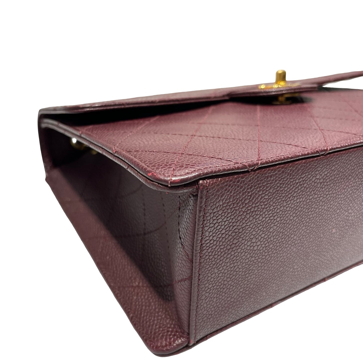 Used CHANEL Caviar Leather Vintage Half Flap Chain Shoulder Bag Burgundy