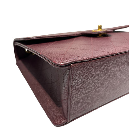 Used CHANEL Caviar Leather Vintage Half Flap Chain Shoulder Bag Burgundy