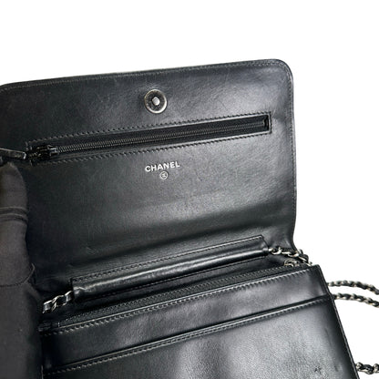 Used CHANEL Quilted Leather Quilted Shoulder Bag Silver Black