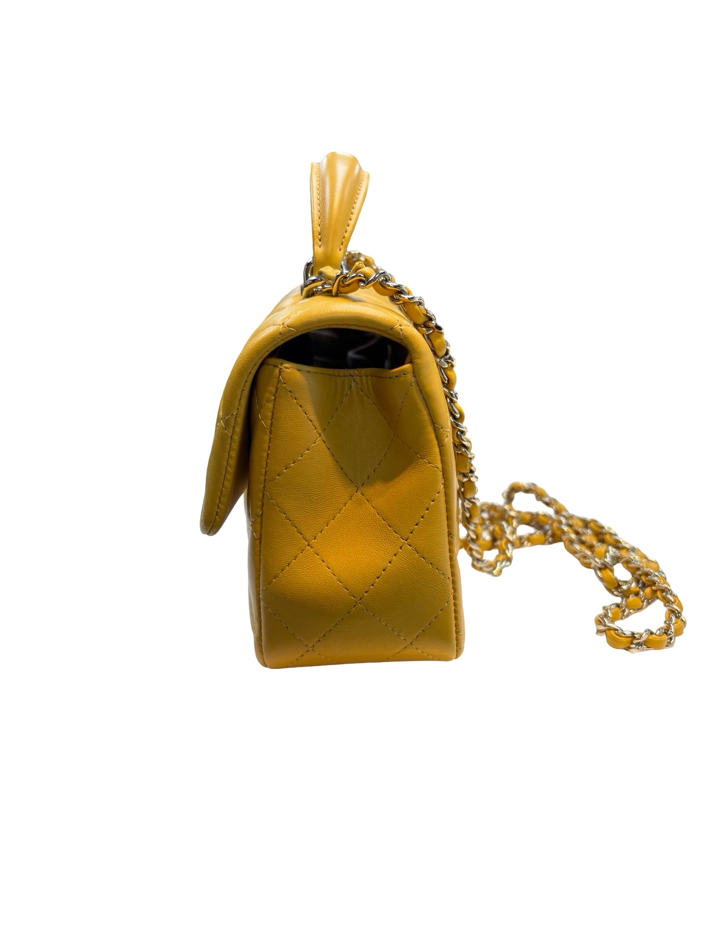 Used Chanel Mini CF 20 With Top Handle Shoulder Bag Yellow GHW