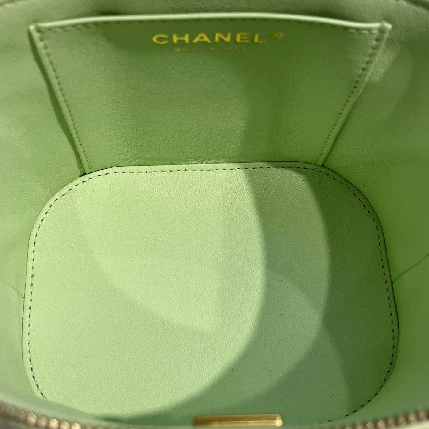 Used CHANEL Vanity Case with Handle Shoulder Bag Green GHW