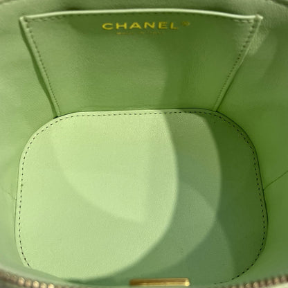 Used CHANEL Vanity Case with Handle Shoulder Bag Green GHW