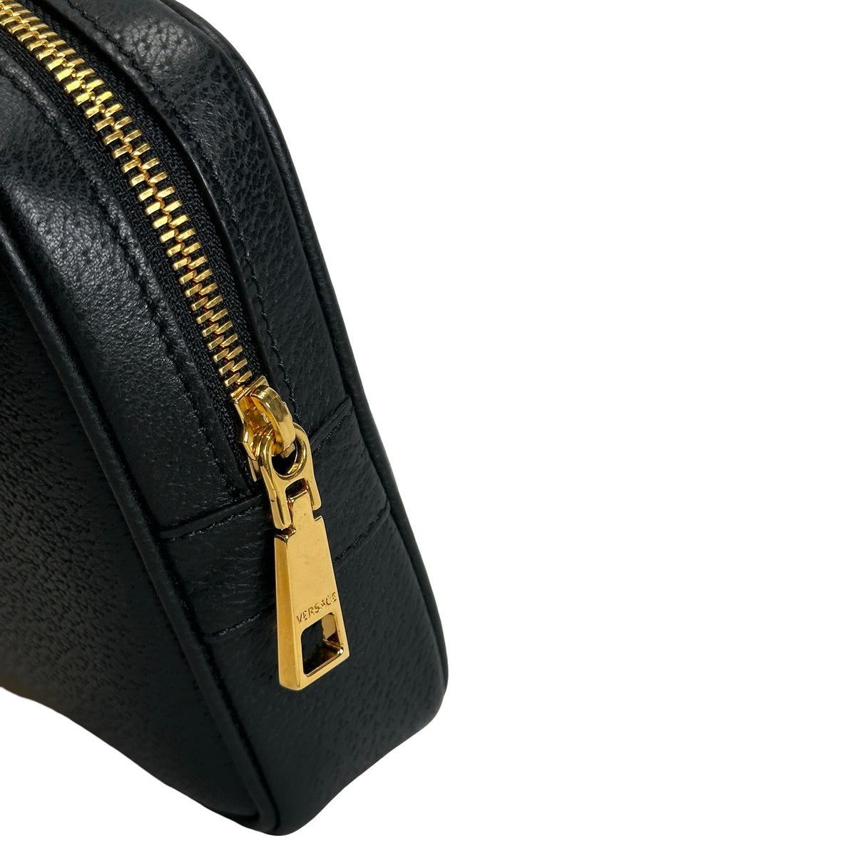VERSACE Pebbled Leather Medusa Camera Bag Camera Bag Black Gold