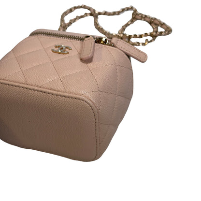 Used CHANEL Caviar Quilted Mini Vanity with Classic Chain Vanity case Beige Light Pink