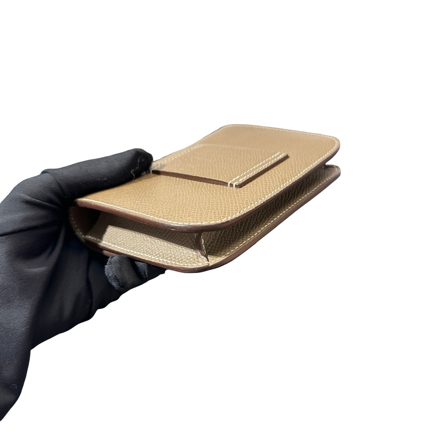 Used HERMÈS Calfskin Leather Constance Slim Wallet Wallet Etoupe GHW