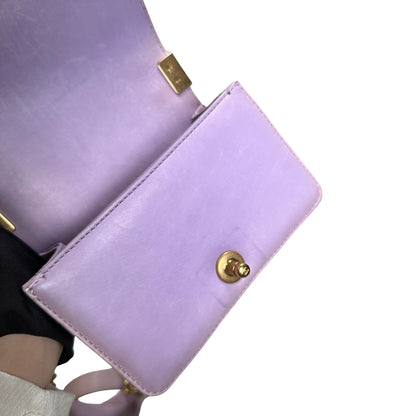 Used CHANEL Braided Lambskin Boy Chain Shoulder Bag Lilac Gold
