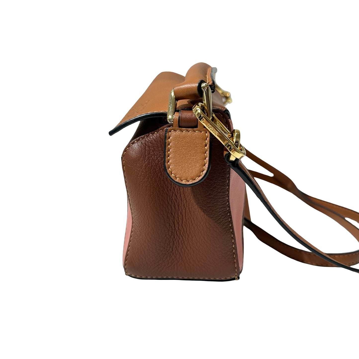 Used Loewe Calfskin Leather Puzzle Mini Cross Body Bag Brown Pink GHW