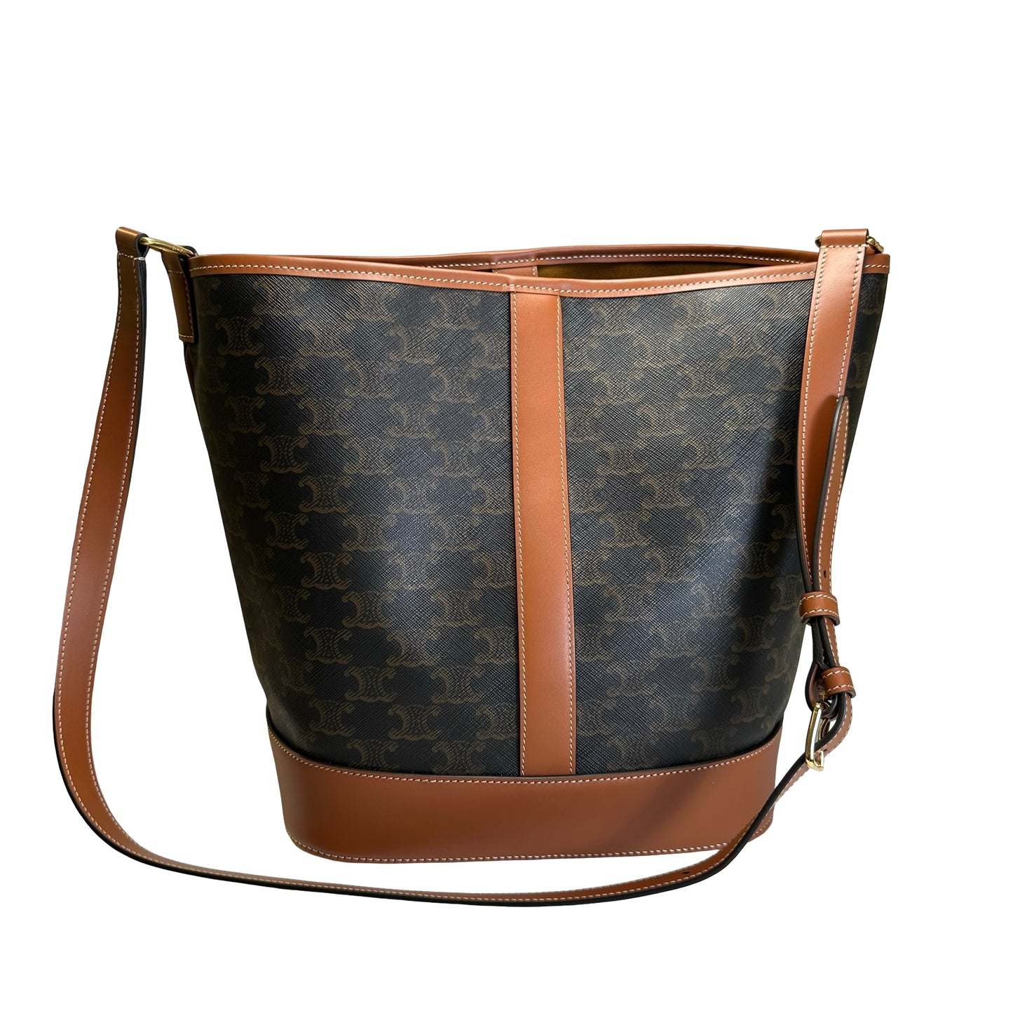 Used CELINE Triomphe Canvas Leather Triomphe Canvas Bucket Bag Bucket Bag Brown Tan