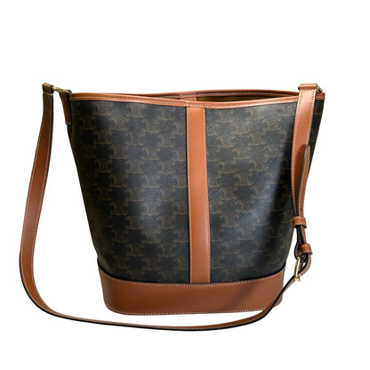Used CELINE Triomphe Canvas Leather Triomphe Canvas Bucket Bag Bucket Bag Brown Tan