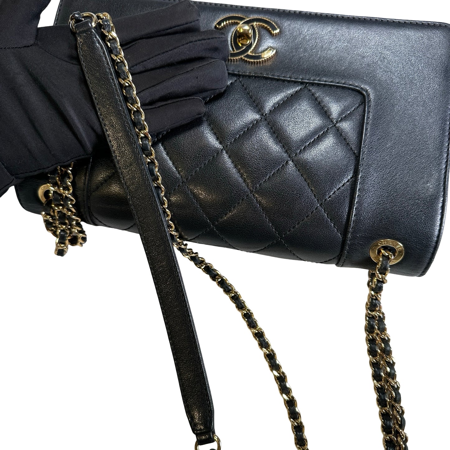Used CHANEL Quilted Caviar Diana Flap Chain Shoulder Bag Black GHW